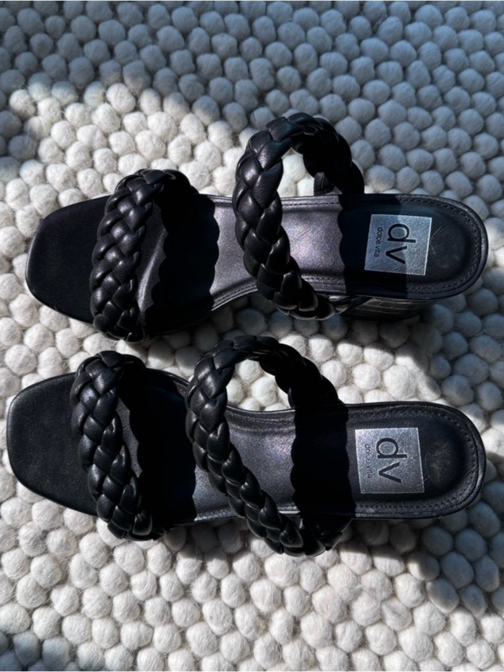 DV by Dolce Vita Black Braided Double-Strap Slide Sandals